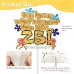 What's Funnier Than 24? 25th Birthday Cake Topper, Premium Glitter Gold Ocean Sponge Themed Decorations for Birthday Party, Funny 25th Birthday Cake Decor for Men Women