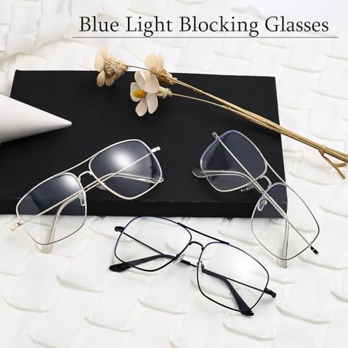 Non Prescription Glasses - Classic Square Clear Lens Metal Frame for Men Women