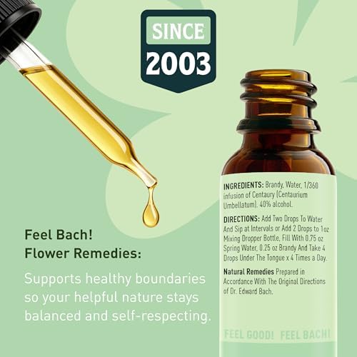 Feel Bach! Centaury Natural Homeopathic Remedy - 20ml (0.7 fl oz) Dropper Flower Essence for Support Assertiveness, Avoid Conflict - Reclaim Your Power, Vegan, Gluten & Sugar-Free, Non-Habit Forming