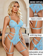 Avidlove Women's Deep V Teddy Lingerie Sexy Lace Bodysuit Cut Out Garter Lingerie Sets