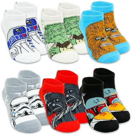 Star Wars No Show Socks For Kids - Bundle with 6 Pairs of No Show Socks Size 10-4 Plus Stickers for Boys, Girls Ages 6-8 | Star Wars Apparel Set