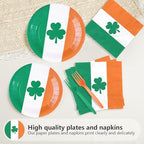 96Pcs St Patrick's Day Party Supplies Irish Flag Plates and Napkins Irish Theme Tableware Set for Ireland Country Decoration Birthday St. Patrick's Day Party Decorations Serves 24