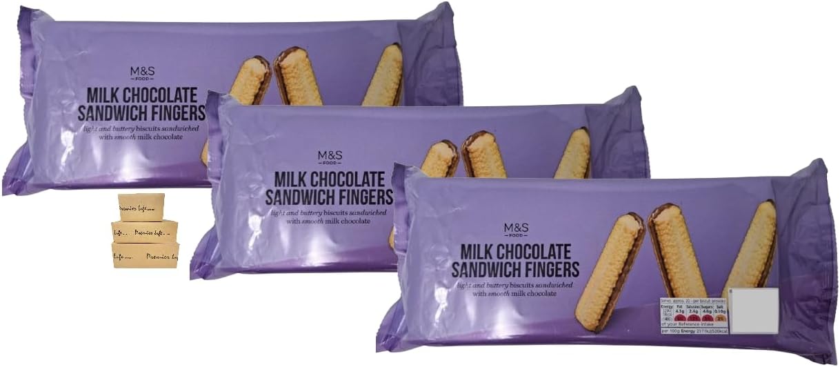 Premier Life M&S Milk chocolate Sandwich fingers buttery biscuits with smooth chocolate 300g - 3 Pack
