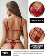 Avidlove Women Lingeries Deep V Teddy Lingerie Sexy Lace Bodysuit Cut Out One Piece Mini Babydoll