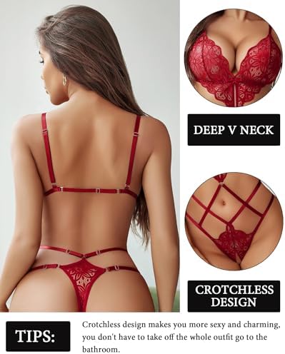 Avidlove Women Lingeries Deep V Teddy Lingerie Sexy Lace Bodysuit Cut Out One Piece Mini Babydoll