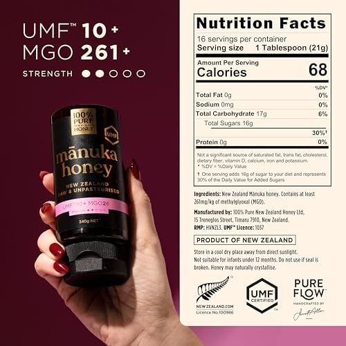 Manuka Honey New Zealand 100% Pure UMF 10+ MGO 261+ Squeezy Honey Raw & Unfiltered Certified Award Winning Silky Smooth Taste & Texture 12 Oz