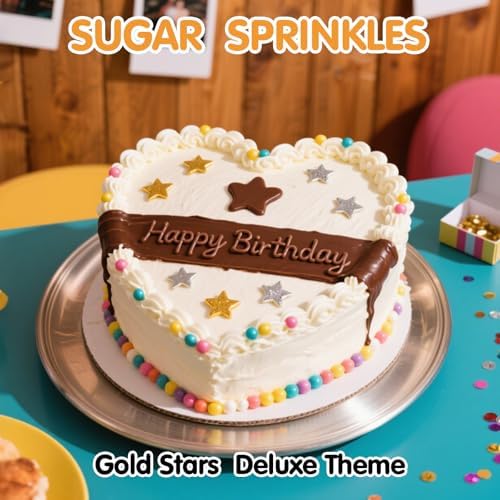 Gold Star Sprinkles,130g,Edible Stars Sprinkle for Cake Decorating,Mix Size Sugar Baking Decorations Cupcake Toppers,Donuts,Cookie Ice Cream,Wedding Birthday Mother's Day Party Supplies