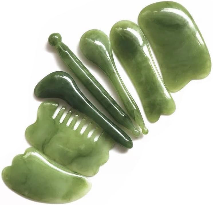 7pcs Gua Sha Massage Tool Set, Resin Guasha Tool for Face, Back & Neck, Relax Muscles & Release Stress - Mother's Day Gift, Green