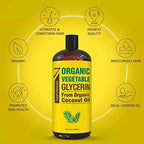 Seven Minerals, Organic Vegetable Glycerin - Big 32 fl oz Bottle - No Palm Oil, Made with Organic Coconut Oil - Therapeutical Grade Glycerine for DIYs - Hair, Nails & Skin Moisturizer - Non-Gmo