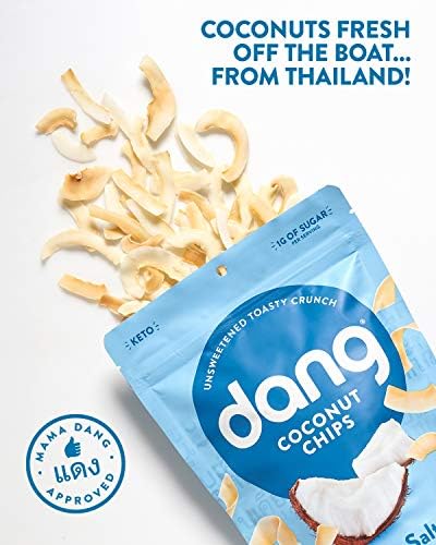 Dang Keto Toasted Coconut Chips Lightly Salted, Unsweetened, Vegan, Gluten Free, Non GMO, Paleo, Healthy Snacks Made with Whole Foods, Low Carb and Sugar, Resealable Individual Bags, 3.17 oz