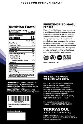 Terrasoul Superfoods Organic Maqui Berry Powder, 4 Oz, Freeze-Dried, Antioxidant-Rich Superfood for Smoothies, Desserts, and Immune Support