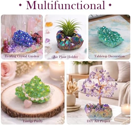 mookaitedecor Titanium Coated Natural Rock Crystal Cluster Geode Stone Specimen, Angel Aura Quartz, 0.22lb-0.44lb