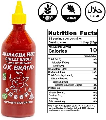 [MISHIMA] OX Brand Sriracha Hot Chili Sauce | Authentic Thai Flavor | Gluten-Free | Vegan | Halal-Certified | Spicy Culinary Delight (29.25oz x 1 Bottle)