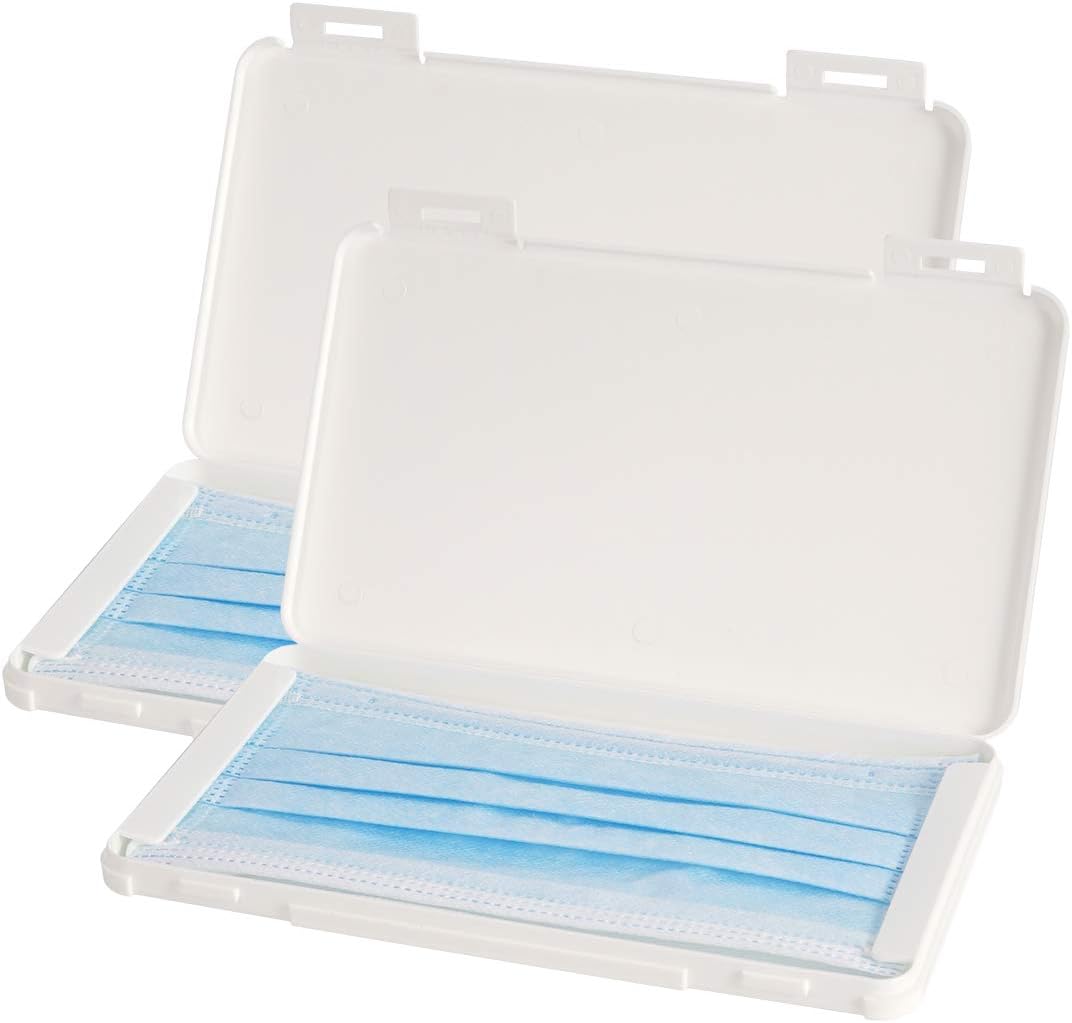 Mask Holder Face Masks Plastic Case Storage Bag Portable Mask Storage Clips Containers Disposable Face Masks Organizer Dustproof Storage Box for Mask Pollution Prevention (White*2 Pieces)
