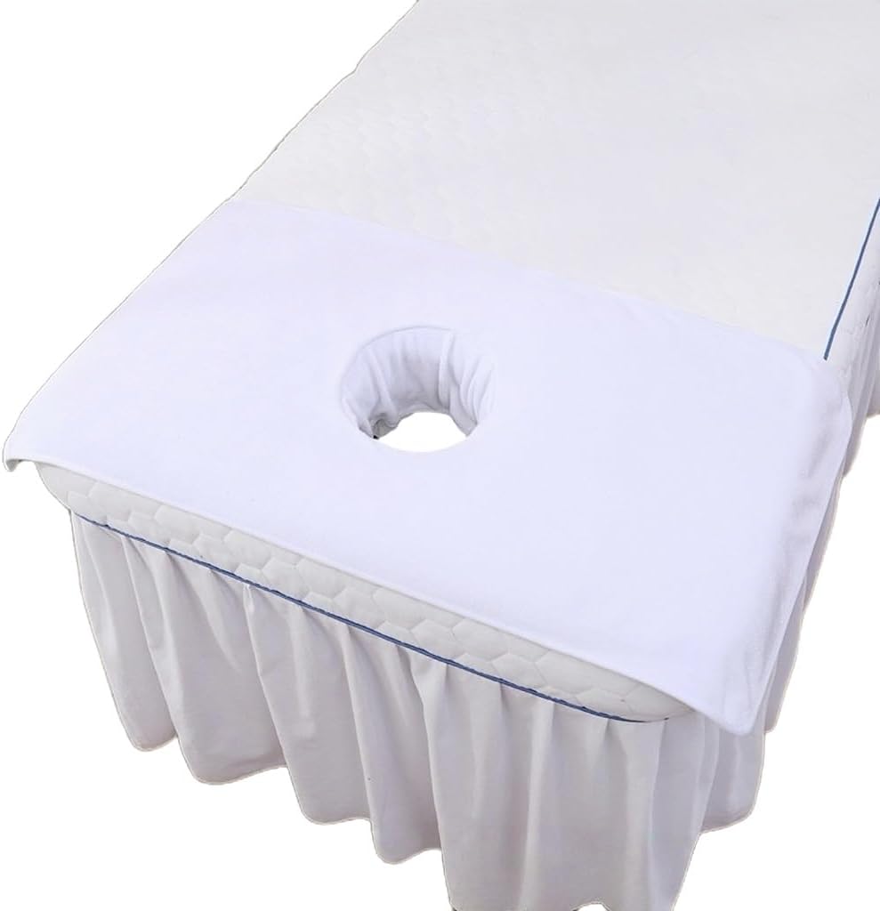 Massage Table Cover Towel with Face Cradle Hole, Premium Fitted Sheet with Locked Edges (White)