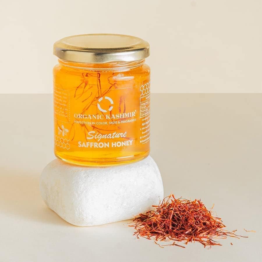 Organic Kashmir Signature Saffron Honey Organic Saffron Thread Honey Kesar Honey 250 Gram
