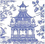 Caspari Chinoiserie Toile Pagoda Paper Cocktail Napkins in Blue - 20 Per Box - 2 Packages