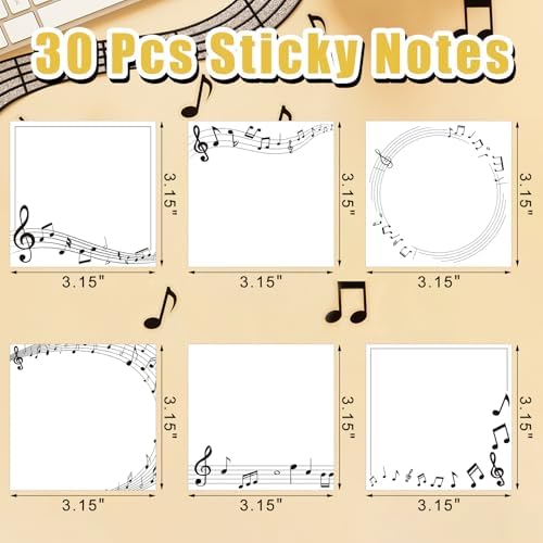 30 Pcs Music Sticky Notes Music Note Pads Musical Memo Notes for Music Teacher Appreciation Gifts Party Gift Musical Notes Message Reminder School Supplies