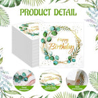 100 Pcs Gold Happy Birthday Eucalyptus Paper Napkins, 6.5 x 6.5 Inches Disposable Hand Towels for Bathroom, Green Eucalyptus Leaf Decorative Disposable Paper Napkins for Baby Shower Birthday Party