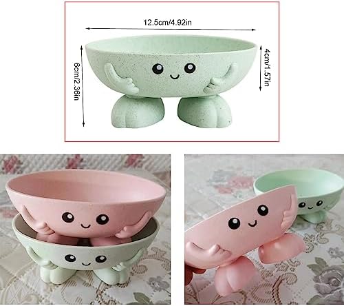 2 Pack Soap Dish Soap Bar Holder Box Storage Container Saver Draining Tray Wheat Straw Material Cartoon Panda Shape for Kids Children Shower Bathroom Kitchen Countertop (Pink + Green)