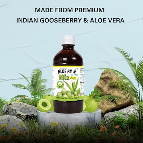 Basic Ayurveda Aloe Vera & Amla Herbal Mix Juice | 32.46 Fl Oz (960ml) | Supports Digestion, Immunity & Detox | Rich in Natural Vitamin C | No Added Sugar | Gluten Free, Non-GMO & Vegan