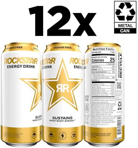 Rockstar Sugar Free Energy Drink, 16 Fl Oz Cans (Pack of 12) (Packaging May Vary)