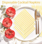 SietDESEO 50 Pieces Yellow Striped Napkins Disposable 3-Ply Yellow and White Striped Cocktail Napkins Paper Dinner Napkins for Birthday Baby Shower Wedding Party Beverage Napkin