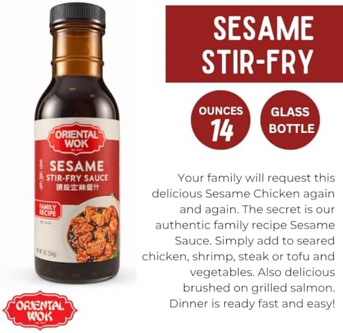 Oriental Wok Gourmet Sesame Stir-Fry Sauce, Blend of Sweetness and Umami Family Sauce, Ideal for Chicken, Shrimp, Steak or Tofu, 14 oz (1 Pack)