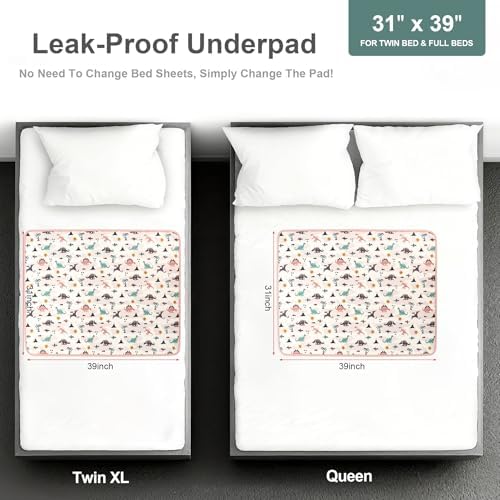 Baby & Kids Pee Pads, Washable Waterproof Reusable Bed Pad for Potty Training, Bedwetting & Diaper Changing, 31"×39" Mattress Protector for Crib & Toddler Bed, Dinosaur