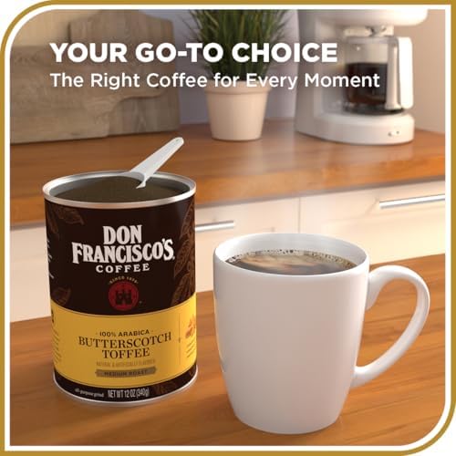 Don Francisco's Butterscotch Toffee Ground Flavored Coffee: Rich 100% Arabica Beans with Sweet Buttery Aroma - Family-Crafted for Delightful Mornings (3 x 12 oz Cans)