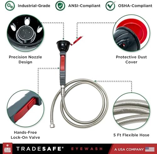 TRADESAFE Handheld Eye Wash Station OSHA Approved - Emergency Eye Wash Station, Single Head Drench Hose Eyewash Station, Wall and Deck Mounted Eye Wash Station, OSHA and ANSI Compliant