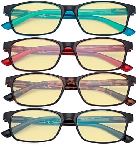 Eyekepper 4 Pack Blue Light Filter Glasses Classic Anti Screen Glare Computer Reading Glasses Yellow Tinted +1.00