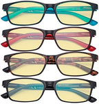 Eyekepper 4 Pack Blue Light Filter Glasses Classic Anti Screen Glare Computer Reading Glasses Yellow Tinted +1.00