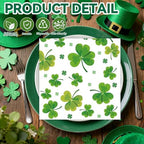 50PCS St. Patrick's Day Paper Napkins - 6.5 x 6.5 Inch Shamrock Luncheon Napkins Green Lucky Clover Disposable Party Supplies for Saint Patrick's Day Irish-Themed Birthday Decorations