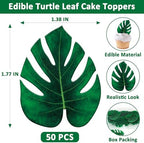 50 PCS Hawaiian Party Decorations, 1.77 IN Tropical Turtle Leaves for Cake Decor, Green Hawaiian Cake Toppers Summer Cupcake Toppers, Plam Leaf Jungle-theme Decorations Tropical Party Decorations