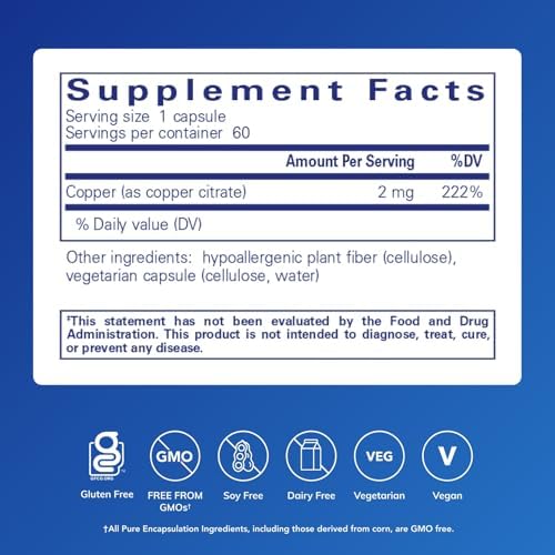 Pure Encapsulations Copper (Citrate) | Highly Bioavailable Form of Copper | 60 Capsules
