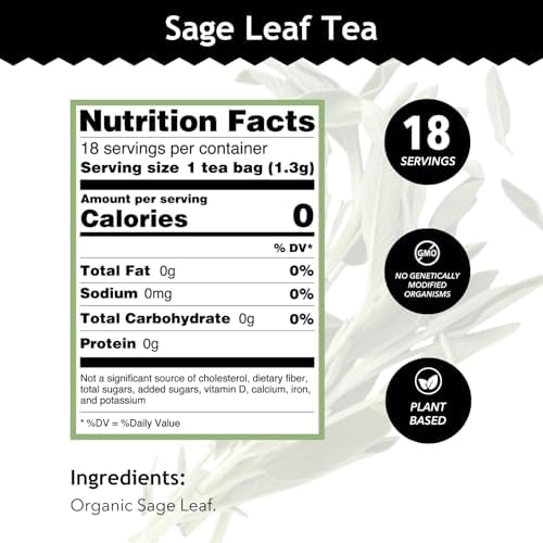 Buddha Teas - Organic Sage Leaf Tea - Herbal Tea - With Vitamins & Minerals - Clean Ingredients - Caffeine Free - OU Kosher - 18 Bleach-Free Tea Bags (Pack of 1)
