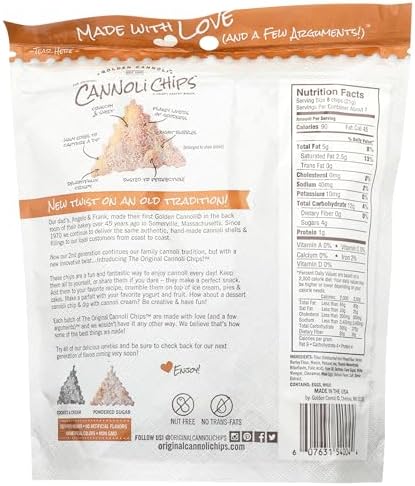 Golden Cannoli Cinnamon and Sugar Cannoli Chips, 5.1 Ounce