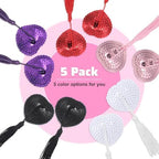 7 Pairs Women Reusable Breast Pasties Heart-Shaped Breast Bra with Sequins Tassel Adhesive Nipple Cover Stickers
