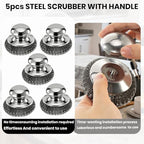 5PCS Steel Wool Scrubber with Handle,Stainless Steel Scrubber for Cast Iron Scrubber and Pot Scrubber, Steel Wool Pads with Handle for Kitchen Cast Iron, Kitchen Pots, Pans, Grill, Stoves, Sink