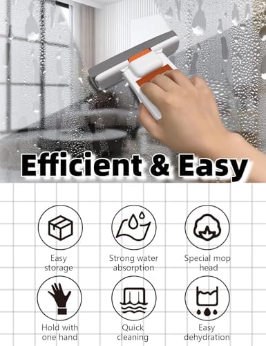 Mini Foldable Desktop Mop, Mini Mop for Small Spaces, Hand for Bathroom, Kitchen, Countertops & Tile – Wet/Dry Use with Deep Grooves & Replaceable Head (White)