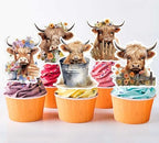 48pcs Highland Cow Baby Shower Cupcake Toppers - Holy Cow Baby Shower Birthday Supplies, Cute Cow Party Cake Decorations