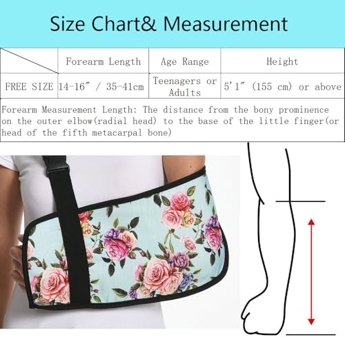 Print Arm Sling for Broken Arm, Torn Rotator Cuff, Shoulder, Elbow, Wrist Injury Support Brace for Women (Blue Rose, One Size)