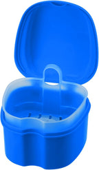 Denture Cup Dental Retainer Case Cleaning with Strainer Basket, Orthodontic Bath Box Mouthguard Storage Soaking Holder - Dark Blue