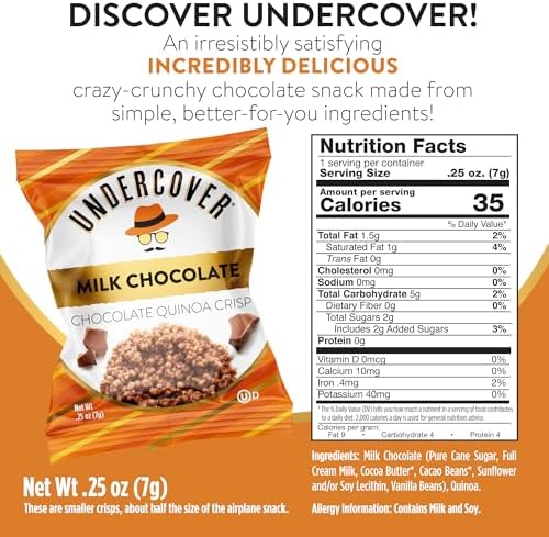 Undercover Snacks Chocolate Quinoa Crisps - Milk Chocolate | 70-Count, Individually Wrapped Crisps | Gluten Free, Nut-Free, Allergen Friendly, Kosher, NOT AIRLINE SIZE