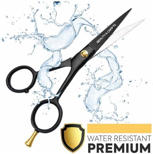 Beauty & Crafts 5” Professional Beard & Mustache Scissors for Men | German Stainless Steel Beard Trimming Shears with 2 Mustache Combs & Premium Pouch for All Facial Hair (Black)