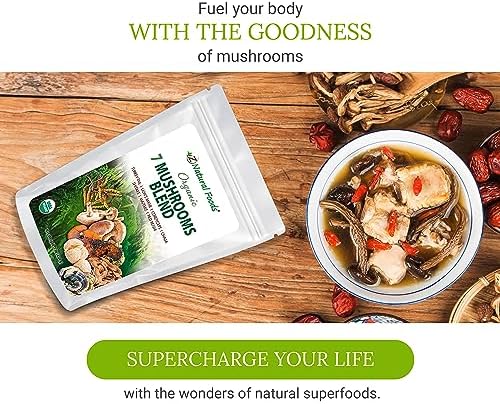 Z Natural Foods Organic 7 Sacred Mushrooms Blend - Lion’s Mane, Cordyceps, Chaga, Red Reishi, Shiitake, Maitake - Organic Mushroom Powder for Coffee, Smoothies, 1 lb