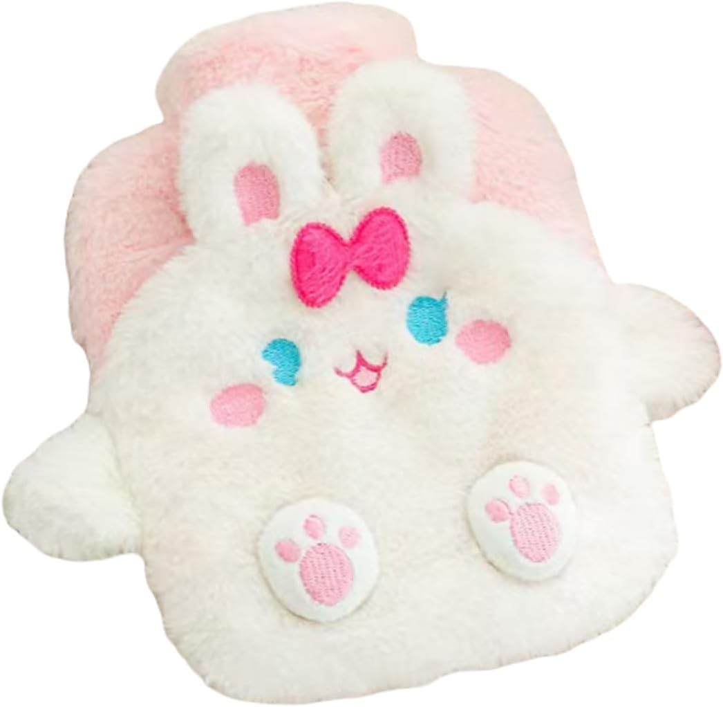 3D Cartoon Pattern Hot Water Bag,LIUHUIZEYU Plush Cover Hot Water Bottle,500ml Warm Water Bag for Neck and Shoulder, Legs, Waist Warm,Period Cramps Pain Relief Removable Hand Warmer Gifts (White)