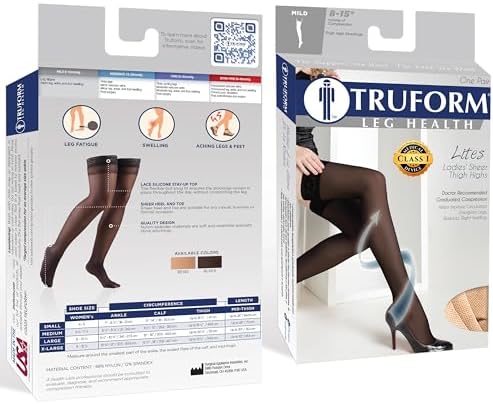 Truform Sheer Compression Stockings, 8-15 mmHg, Women's Thigh High Length, 20 Denier, Beige, Large