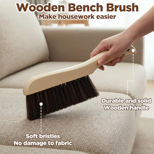 6 Pieces Wooden Hand Broom, Soft Bristle Dust Brush with Long Wood Handle, Cleaning Brush for Furniture, Car, Sofa, Bed, Fireplace, Bench, Counter, Clothes, Household Cleaning, Brown
